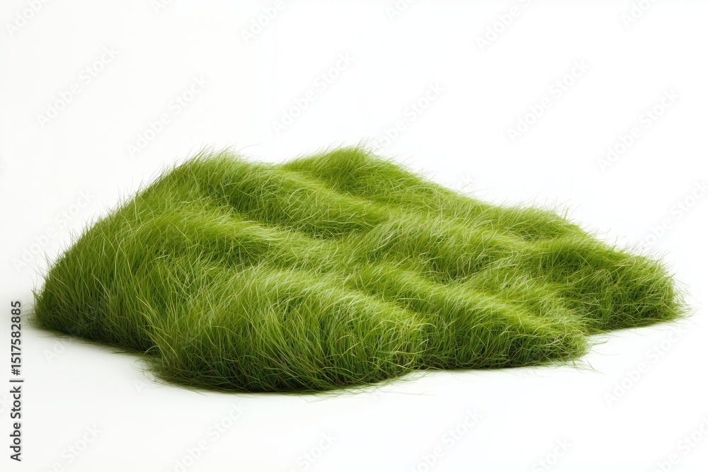Fototapeta premium Lush green grass hill creates a vibrant natural landscape on a white background for artistic exploration and inspiration