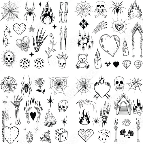 Black and white tattoo flash sheet designs