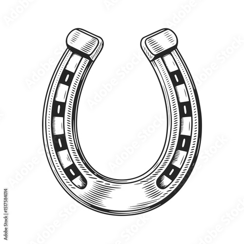 Engraved horseshoe illustration black and white