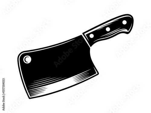Large black and white butcher cleaver knife illustration
