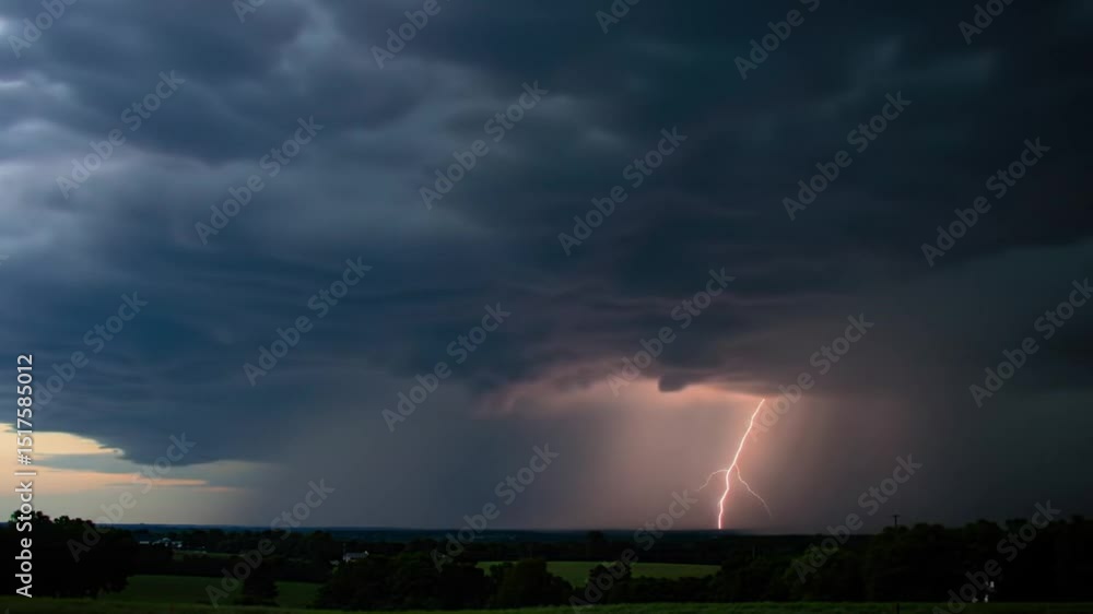 Powerful Lightning Strike Illuminates Stormy Night Over Water Powerful Lightning Strike Illuminates Stormy Night Over Water