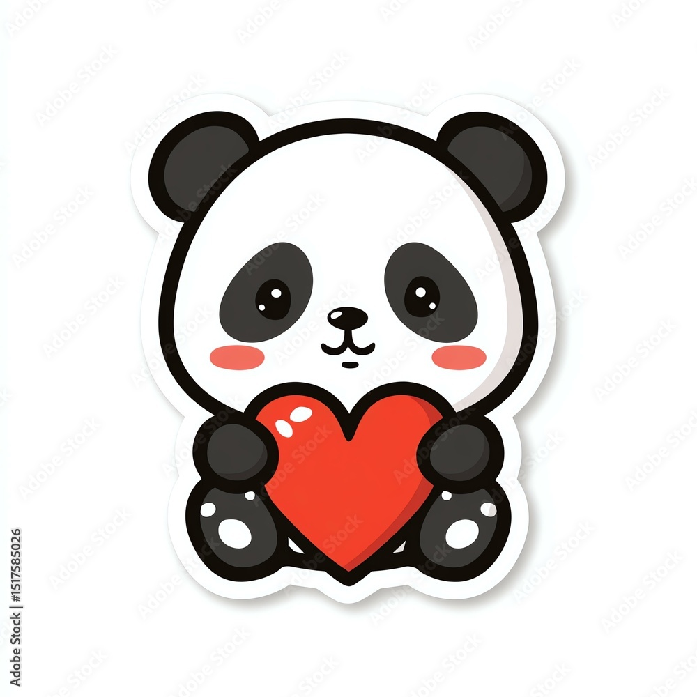 Obraz premium Love from Panda: An adorable cartoon panda, holding a red heart, radiating warmth and affection, embodies a message of love and care, perfect for conveying heartfelt sentiments.