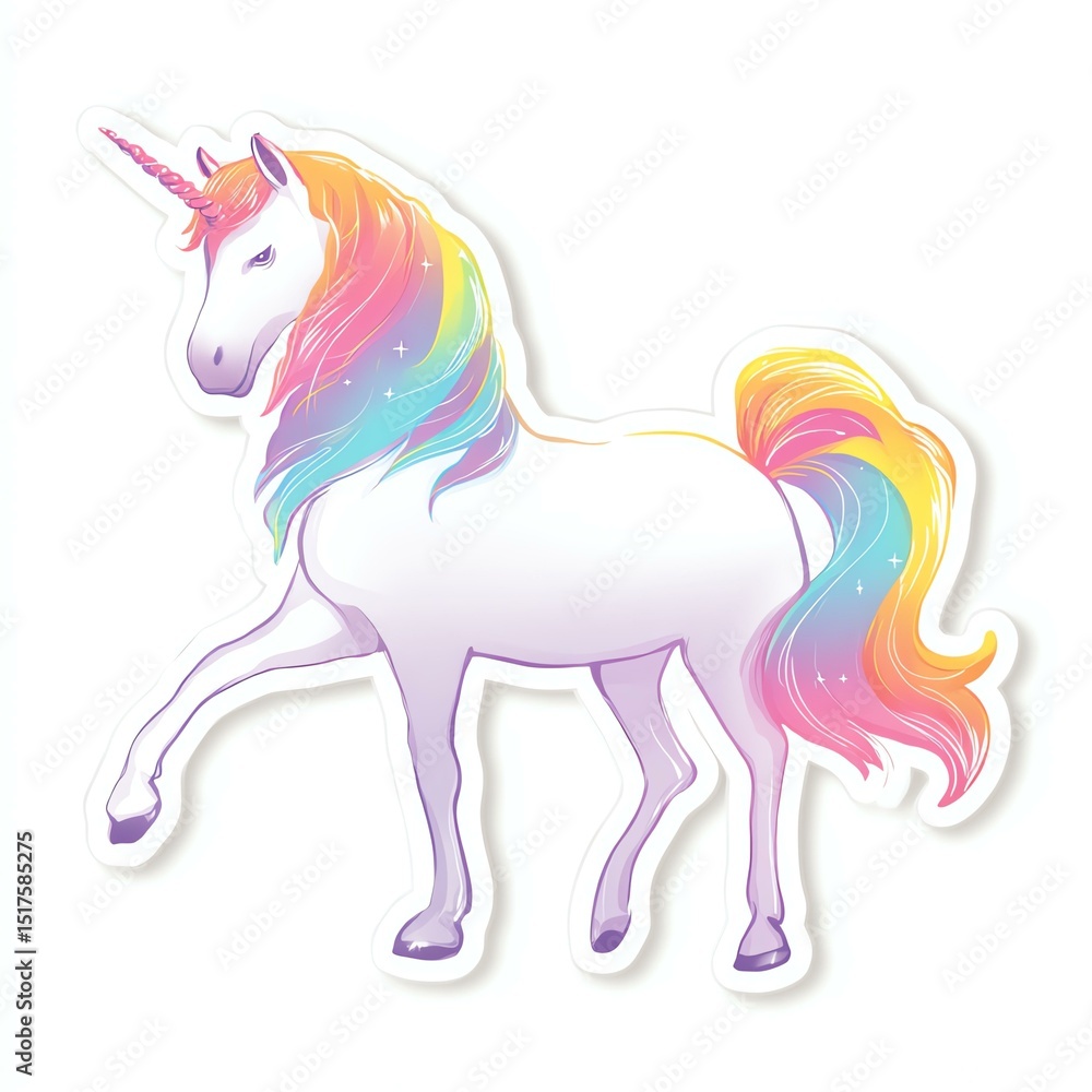 Rainbow Unicorn: A whimsical illustration of a majestic unicorn with a flowing, multicolored mane and tail, standing with elegant poise, evokes a sense of magic and fantasy. Rainbow Unicorn: A whimsical illustration of a majestic unicorn with a flowing, multicolored mane and tail, standing with elegant poise, evokes a sense of magic and fantasy.