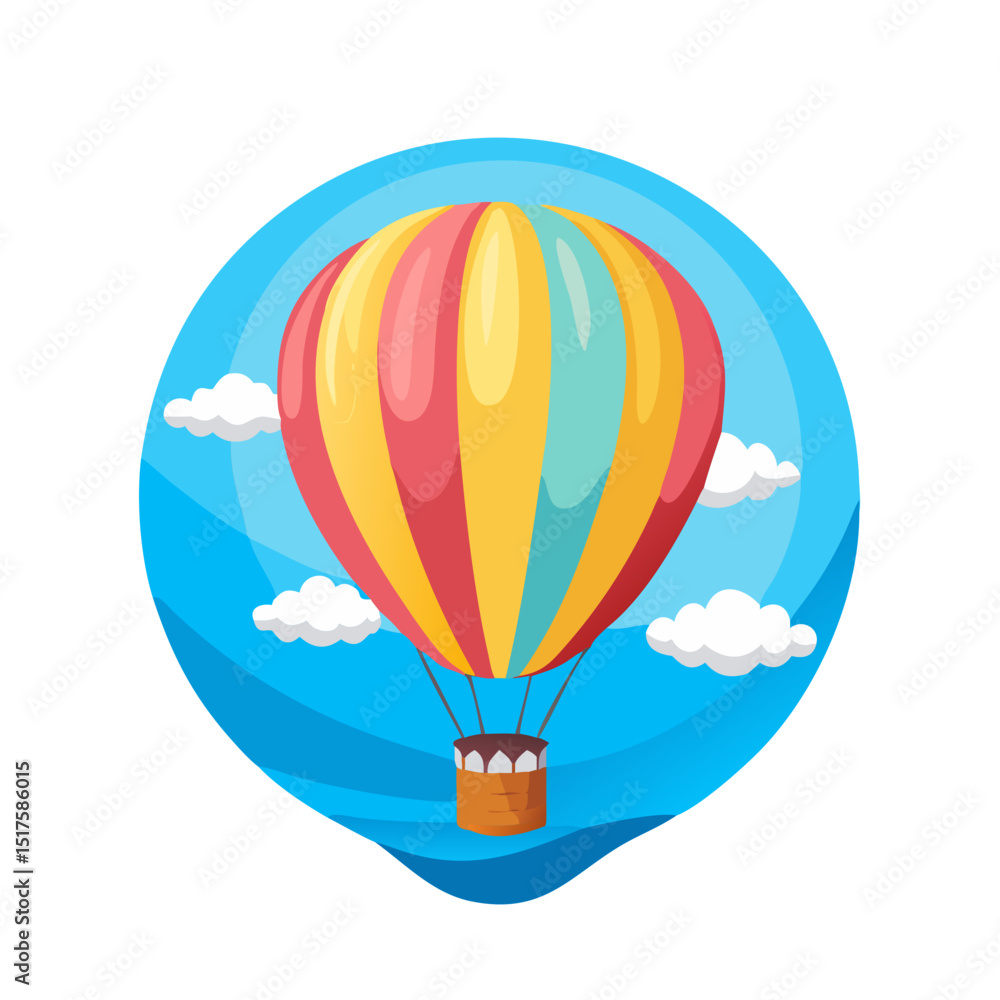 Obraz premium Vector illustration of a colorful hot air balloon floating in a clear blue sky