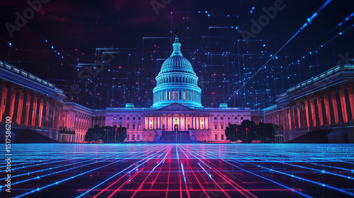 Cyber U.S. Capitol – Futuristic Government, AI Governance, and Digital Infrastructure Concept


