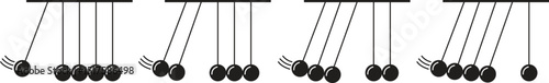 Newton's cradle icon set flat styles. Newton cradle minimal, science kinetic art, energy transfer design, momentum and law of motion symbol, hanging concept vectors isolated on transparent background.