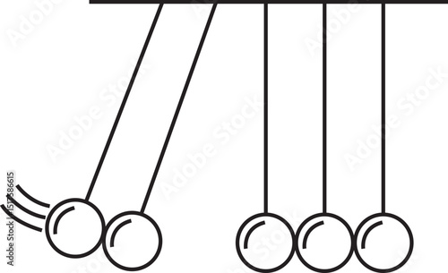 Newton's cradle icon in line style. Newton cradle minimal, science kinetic art, energy transfer design, momentum and law of motion symbol, hanging concept vector isolated on transparent background.