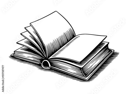 Open book vintage woodcut style vector illustration