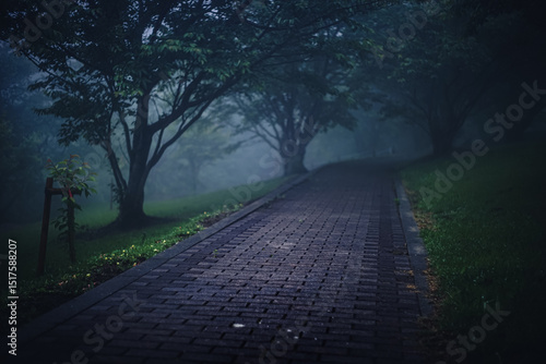 ＜五島の風景＞雨と朝霧の鬼岳樹木園の梅雨