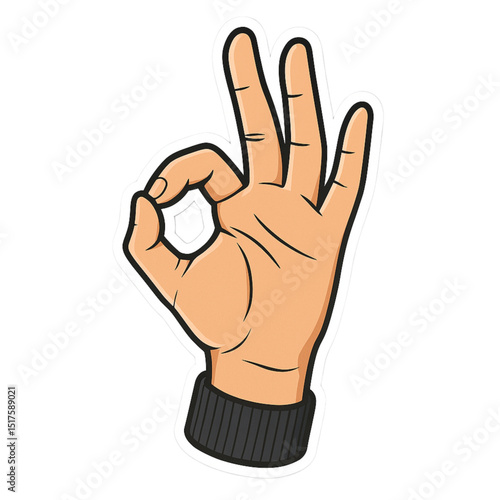 Hand making OK sign with three fingers raised on transparent background and copy space