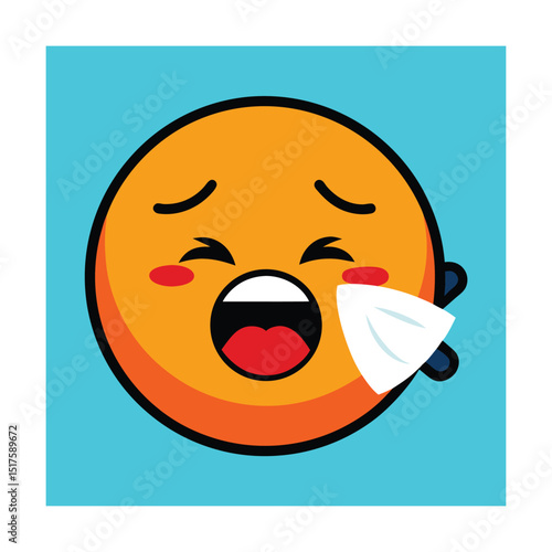 Emoticon Sneezing Using a Tissue Clipart