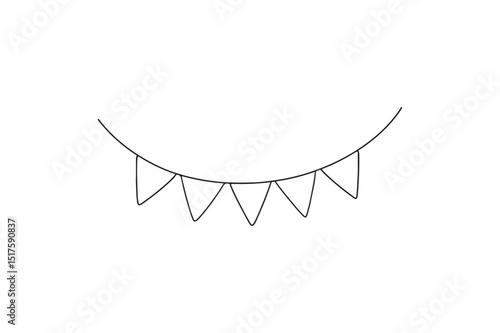 Continuous line art drawing buntings garland Celebration party hand drawn flags