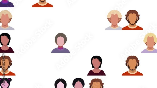 Grid of user icon faceless avatars animated morphing one into another 4K animation