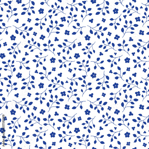 Dark blue ditsy flowers seamless vector pattern design
