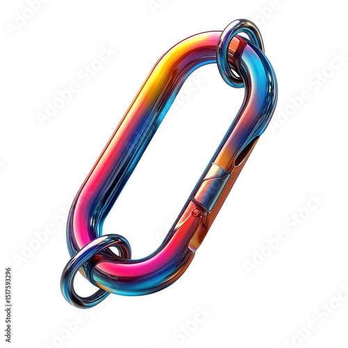 Iridescent carabiner reflecting hope and adventure against the darkness on transparent background