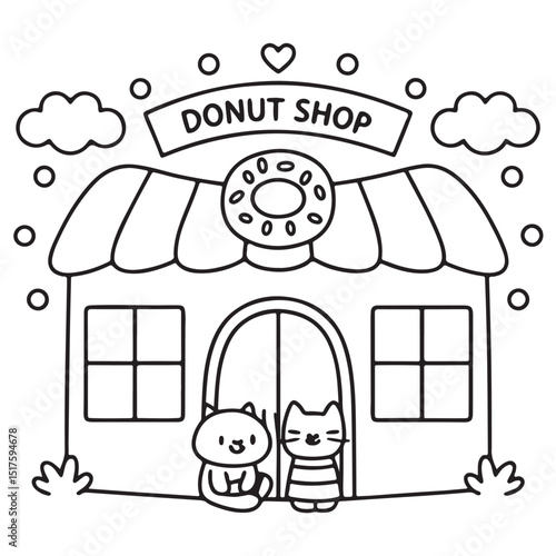 black and white, Cute Storefront Bold & Easy coloring book, Cute Storefront Bold & Easy coloring pages, line art, victor illustration, kawaii, coloring book, coloring pages, digital illustration