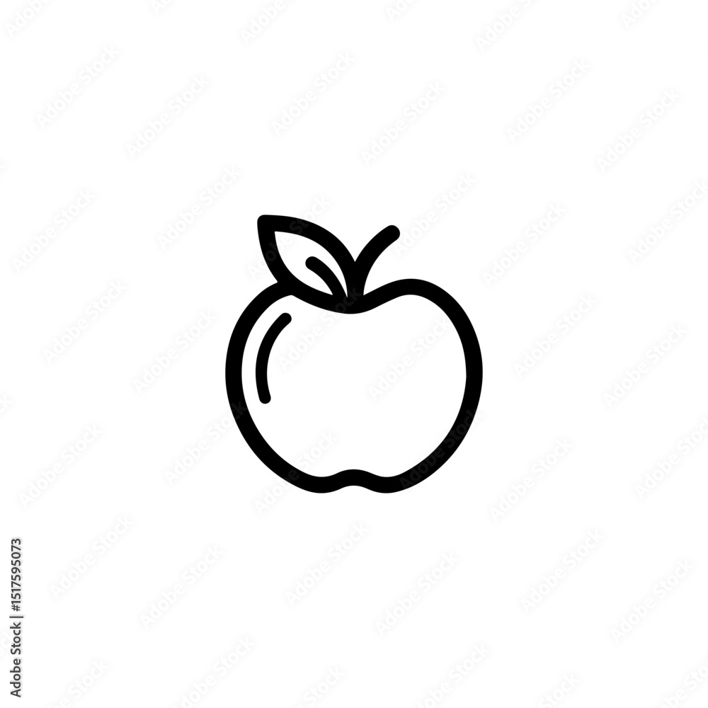 Black and White Outline Illustration of Apple Black and White Outline Illustration of Apple