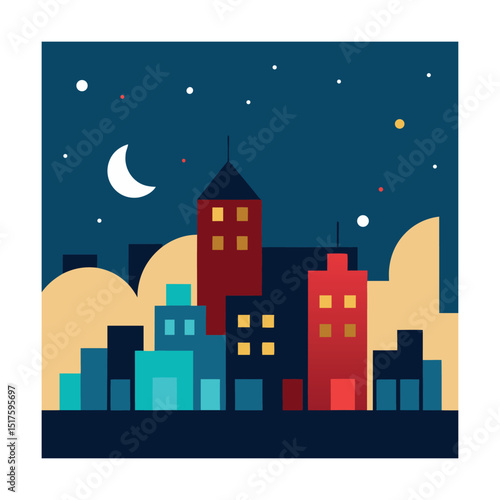 Night cityscape simple geometric building design