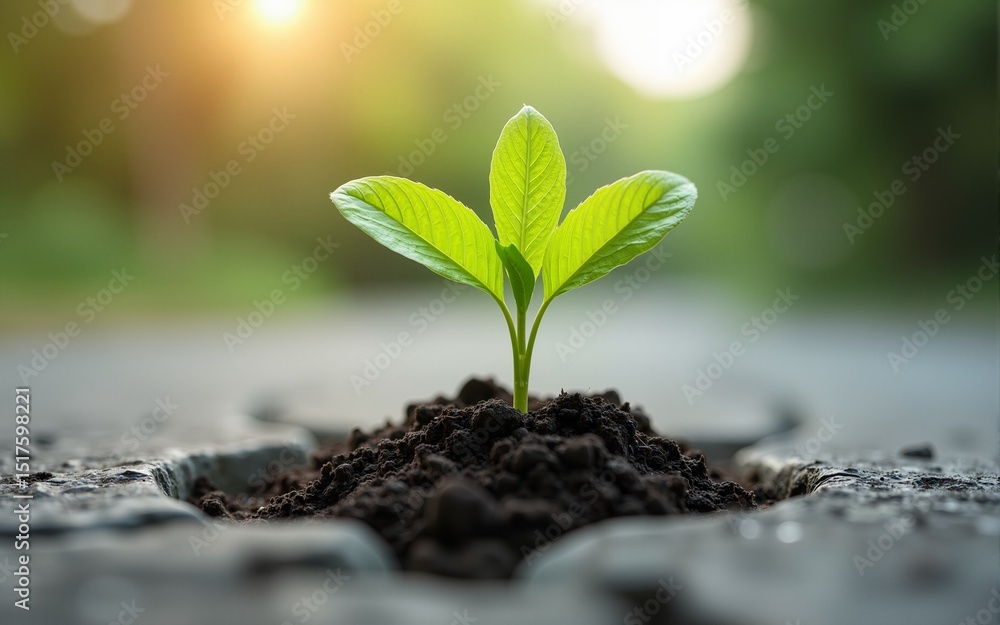 New Life concept with seedling growing sprout (tree).business development symbolic. weed growing through a crack in the pavement. High quality