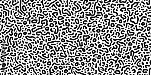 Abstract Turing pattern background. Trendy Black and white Turing pattern. Seamless brush pen textile doodle pattern grunge texture. Trendy modern ink artistic design. monochrome pattern. Vector art.