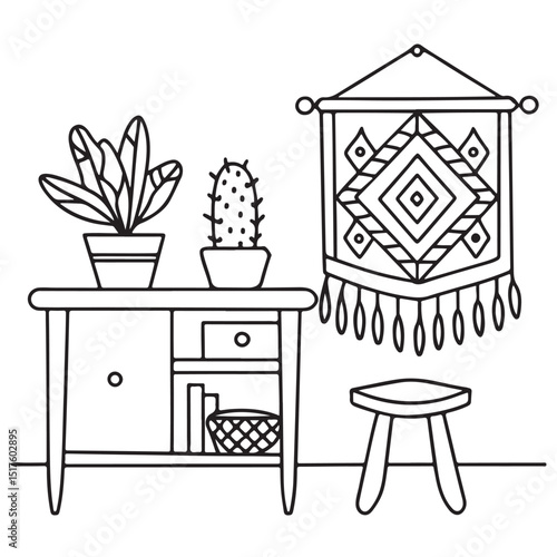 Hand drawn vector illustration, black & white design, Little corner bold & easy coloring book, Little corner bold & easy coloring pages, line art, coloring book, coloring pages, drawing book