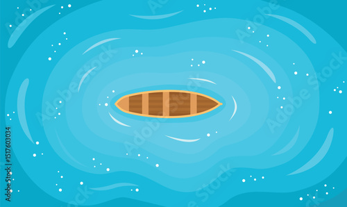 Aerial View of Floating Boat Centered in Vast Blue Water Ocean Lake