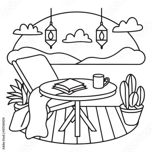 Hand drawn vector illustration, black & white design, Little corner bold & easy coloring book, Little corner bold & easy coloring pages, line art, coloring book, coloring pages, drawing book