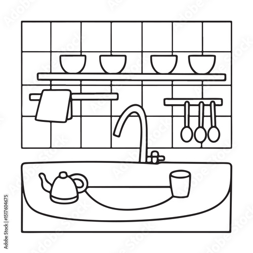 Hand drawn vector illustration, black & white design, Little corner bold & easy coloring book, Little corner bold & easy coloring pages, line art, coloring book, coloring pages, drawing book