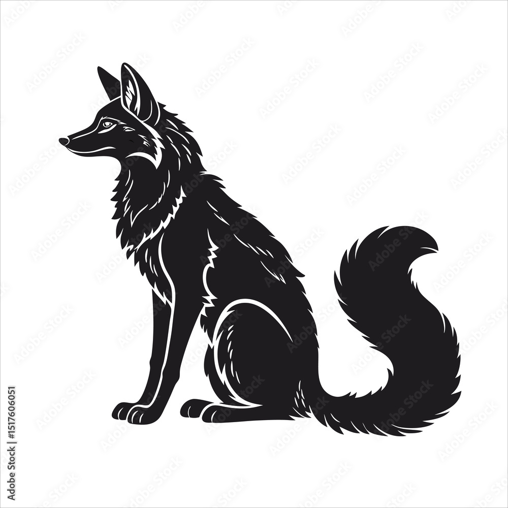 Obraz premium Isolated Silhouette of Sitting Fox with Fluffy Tail