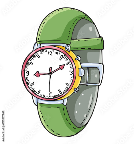 Cute cartoon hand drawn vector wrist watch clipart.