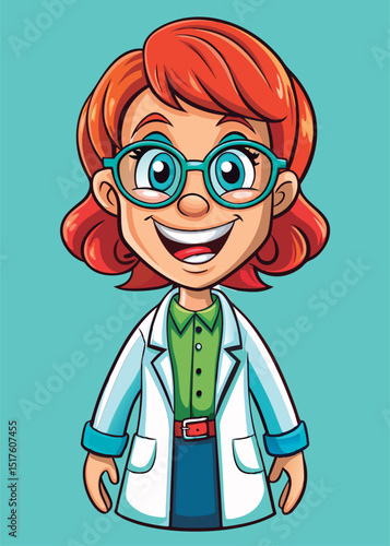 Happy scientist girl in lab coat.