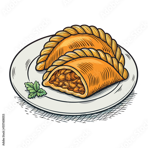A crispy, golden-brown Malaysian curry puff, isolated on a pure white background, showcasing its flaky pastry and savory filling.