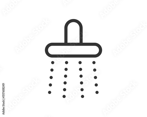 Clean line icon of a shower head with water droplets. Symbol of hygiene, relaxation, or cleansing. Ideal for app design, web elements, or representing selfcare concepts.