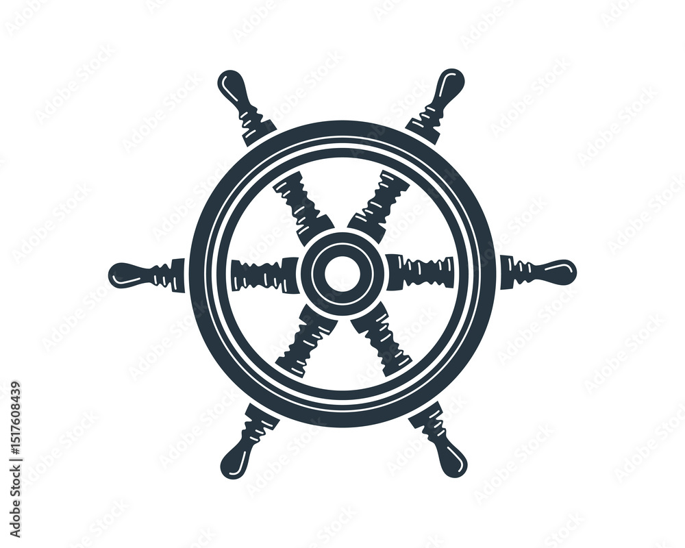 Obraz premium Nautical emblem featuring a detailed ships wheel. Represents guidance, control, and adventure. Perfect for travel, seafaring, or leadership concepts. Clean design.