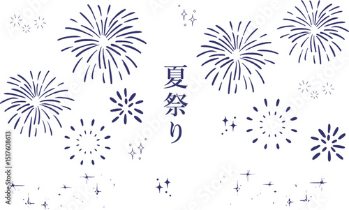 線画の花火大会の背景イラスト