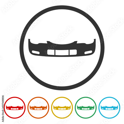 Front car bumper icon. Set icons in color circle buttons