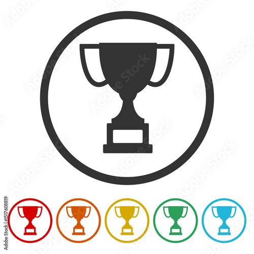 Champion cup icon. Set icons in color circle buttons