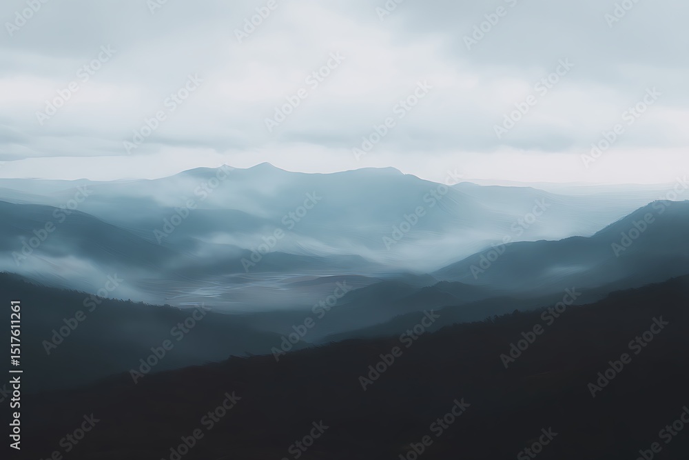 Obraz premium Misty mountains landscape in shades blue