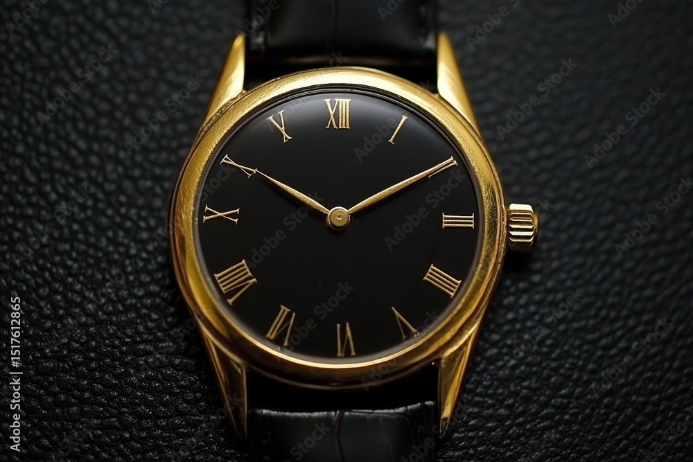 custom made wallpaper toronto digitalElegant gold watch with black dial and Roman numerals resting on a textured black surface