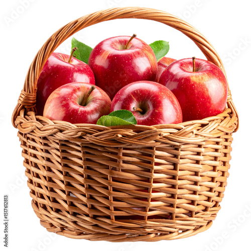 red apples in a basket isolated on a transparent background