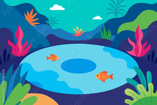 hidden tropical lagoon with colorful fish  background