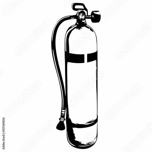 Fire extinguisher in black and white outline drawing  