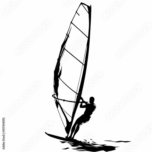 Silhouette of a man windsurfing on calm water during the day  