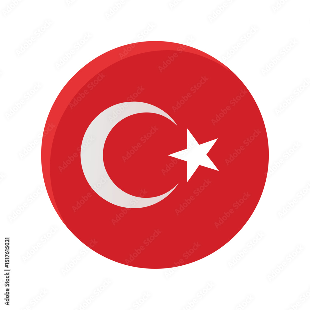 Glossy Round Button of Turkish Flag with Watercolor Effect Glossy Round Button of Turkish Flag with Watercolor Effect