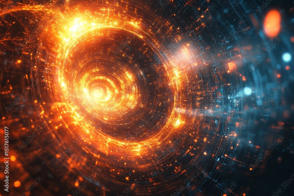 Obraz premium Swirling orange and blue cosmic vortex reveals the beauty of space-time dynamics in a stunning celestial display