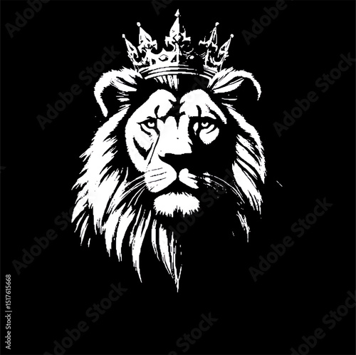  Photorealistic lion head wearing a golden crown, majestic king lion, hyper-detailed fur and eyes, royal expression, centered on black background, dramatic lighting, ultra HD.