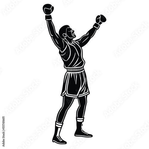 Silhouette of a boxing champion who has knocked down other