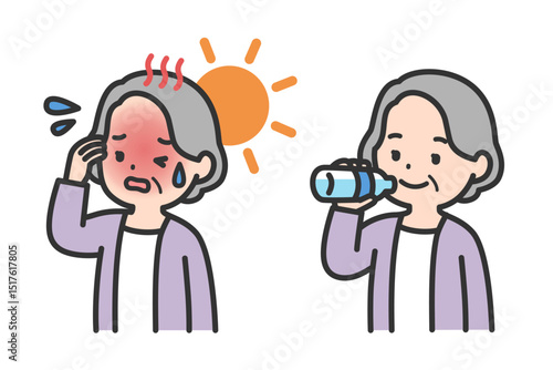 熱中症対策する高齢女性