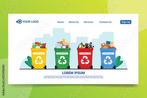 Recycling Waste Management with Colorful Trash Bins Illustration