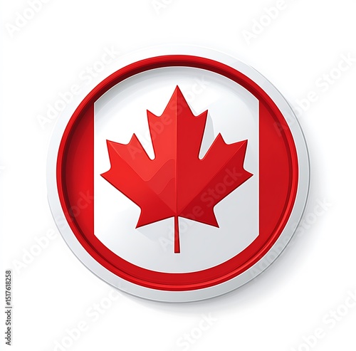 Canadian flag emblem with maple leaf design in circle button badge for independence